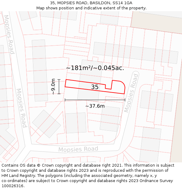 35, MOPSIES ROAD, BASILDON, SS14 1GA: Plot and title map