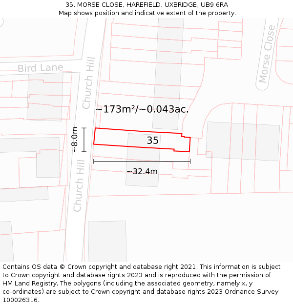 35, MORSE CLOSE, HAREFIELD, UXBRIDGE, UB9 6RA: Plot and title map