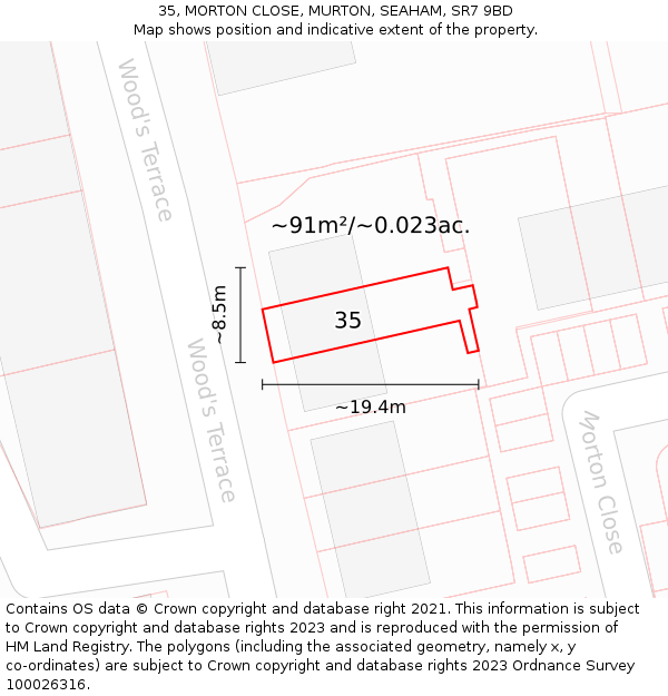 35, MORTON CLOSE, MURTON, SEAHAM, SR7 9BD: Plot and title map