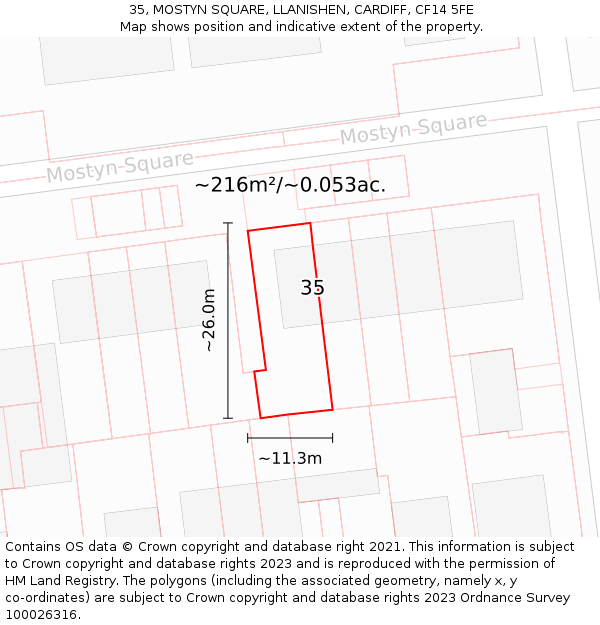 35, MOSTYN SQUARE, LLANISHEN, CARDIFF, CF14 5FE: Plot and title map