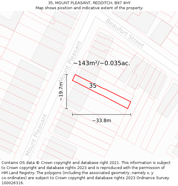 35, MOUNT PLEASANT, REDDITCH, B97 4HY: Plot and title map