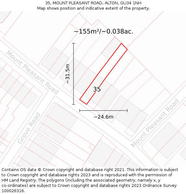 35, MOUNT PLEASANT ROAD, ALTON, GU34 1NH: Plot and title map