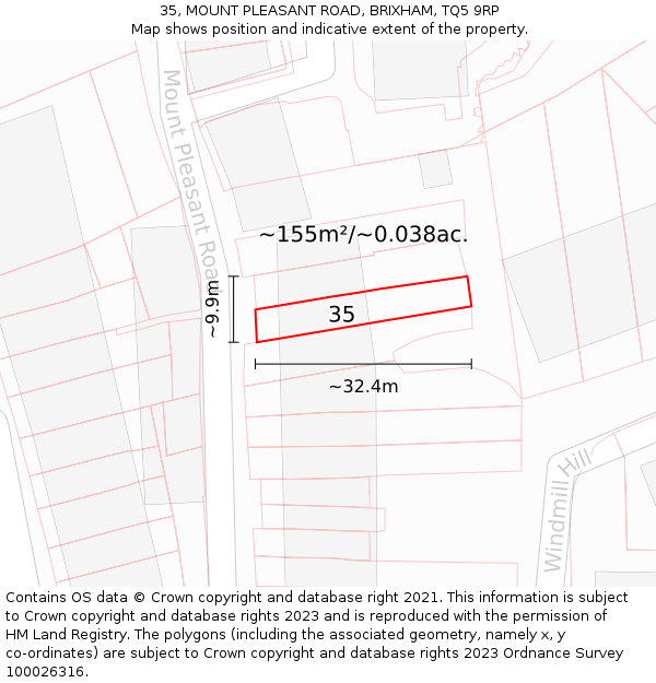 35, MOUNT PLEASANT ROAD, BRIXHAM, TQ5 9RP: Plot and title map