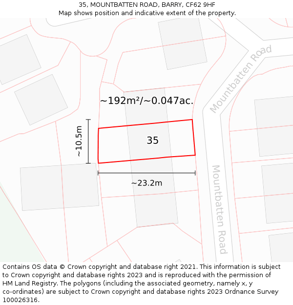 35, MOUNTBATTEN ROAD, BARRY, CF62 9HF: Plot and title map