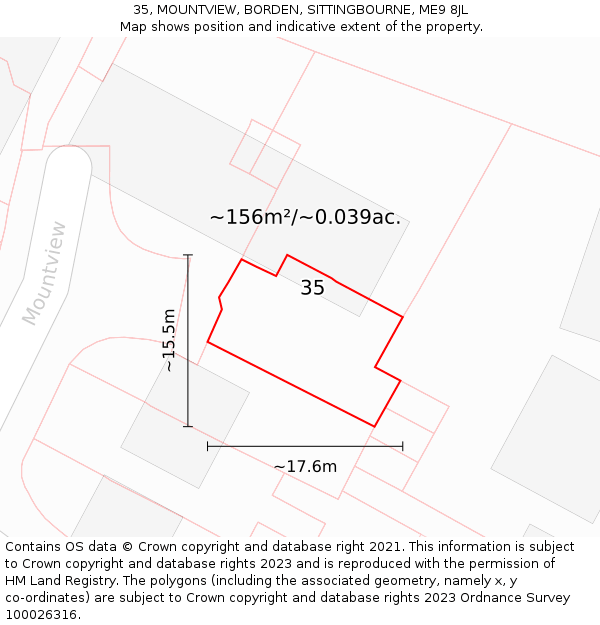 35, MOUNTVIEW, BORDEN, SITTINGBOURNE, ME9 8JL: Plot and title map