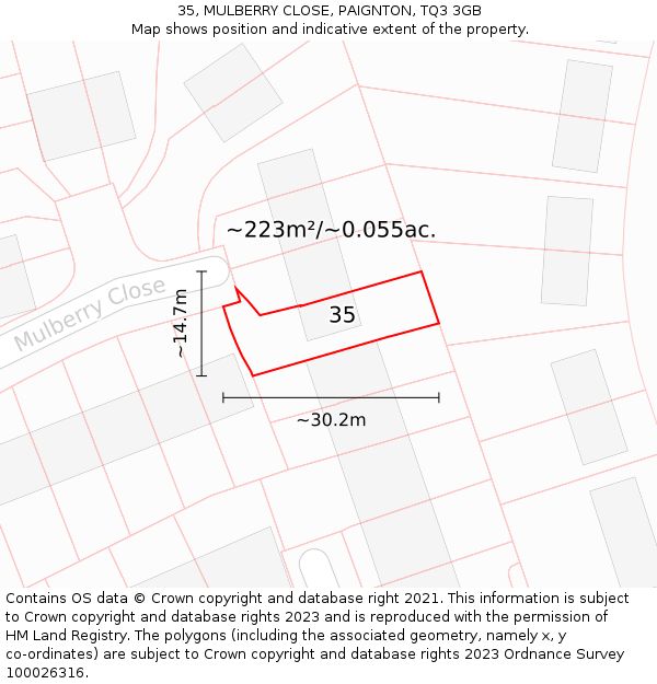 35, MULBERRY CLOSE, PAIGNTON, TQ3 3GB: Plot and title map
