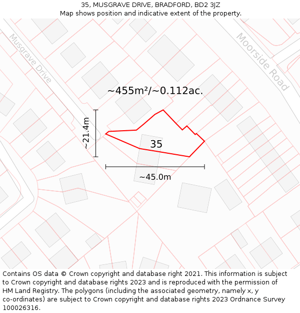 35, MUSGRAVE DRIVE, BRADFORD, BD2 3JZ: Plot and title map
