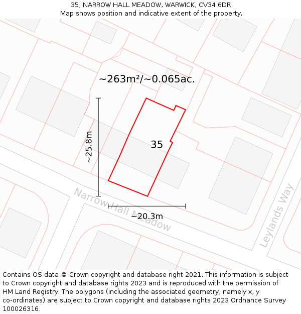 35, NARROW HALL MEADOW, WARWICK, CV34 6DR: Plot and title map
