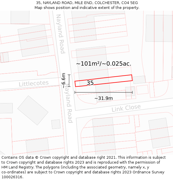 35, NAYLAND ROAD, MILE END, COLCHESTER, CO4 5EG: Plot and title map