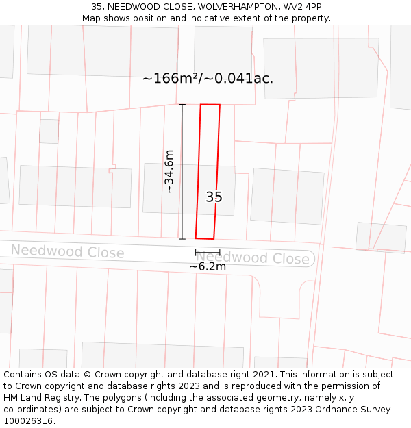 35, NEEDWOOD CLOSE, WOLVERHAMPTON, WV2 4PP: Plot and title map