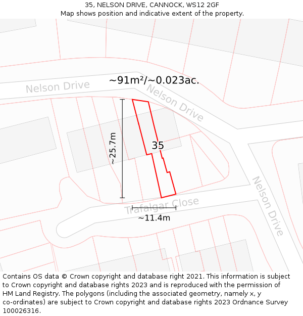 35, NELSON DRIVE, CANNOCK, WS12 2GF: Plot and title map