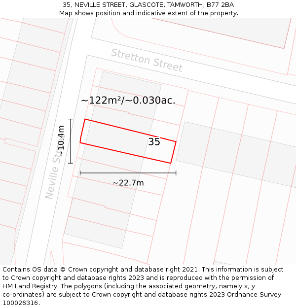 35, NEVILLE STREET, GLASCOTE, TAMWORTH, B77 2BA: Plot and title map