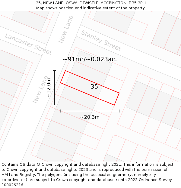 35, NEW LANE, OSWALDTWISTLE, ACCRINGTON, BB5 3PH: Plot and title map