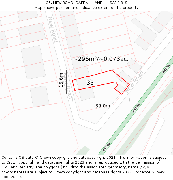 35, NEW ROAD, DAFEN, LLANELLI, SA14 8LS: Plot and title map