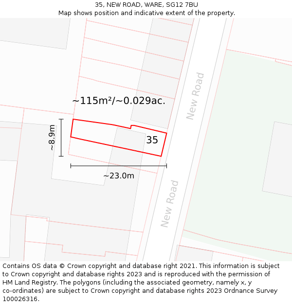 35, NEW ROAD, WARE, SG12 7BU: Plot and title map