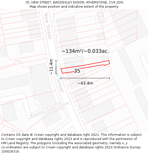 35, NEW STREET, BADDESLEY ENSOR, ATHERSTONE, CV9 2DN: Plot and title map