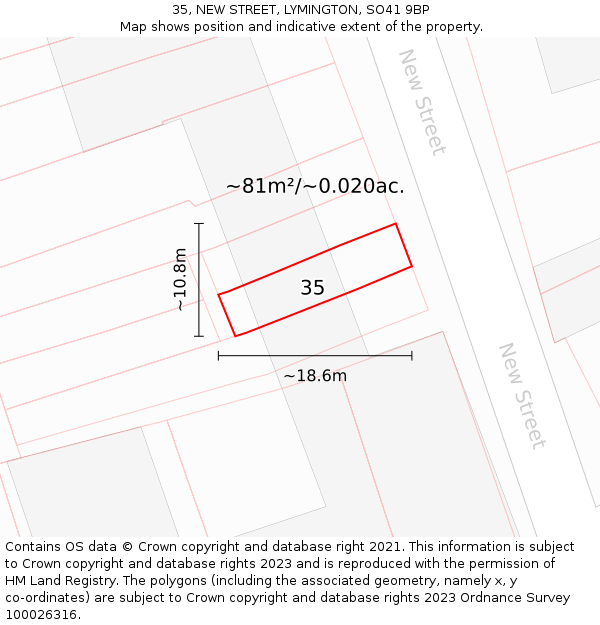 35, NEW STREET, LYMINGTON, SO41 9BP: Plot and title map