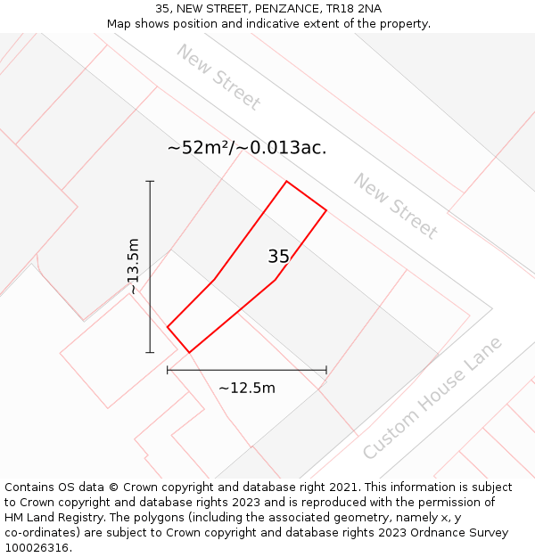 35, NEW STREET, PENZANCE, TR18 2NA: Plot and title map