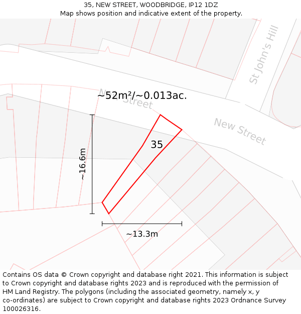 35, NEW STREET, WOODBRIDGE, IP12 1DZ: Plot and title map