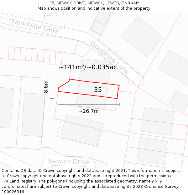 35, NEWICK DRIVE, NEWICK, LEWES, BN8 4NY: Plot and title map