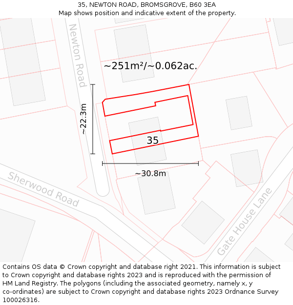 35, NEWTON ROAD, BROMSGROVE, B60 3EA: Plot and title map