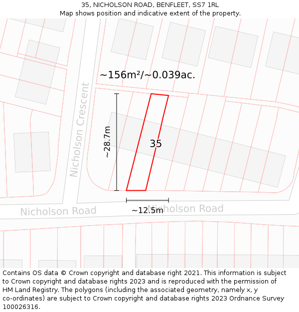 35, NICHOLSON ROAD, BENFLEET, SS7 1RL: Plot and title map