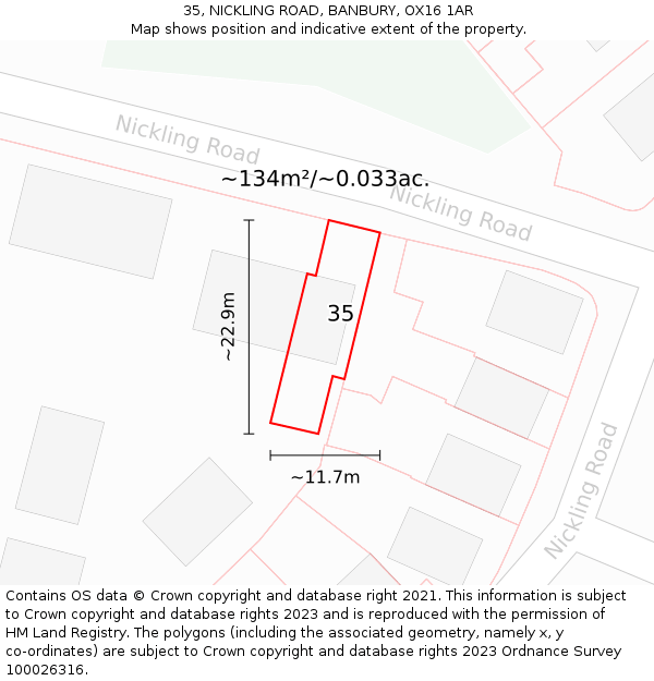 35, NICKLING ROAD, BANBURY, OX16 1AR: Plot and title map