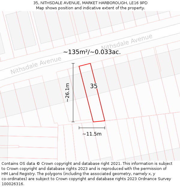 35, NITHSDALE AVENUE, MARKET HARBOROUGH, LE16 9PD: Plot and title map