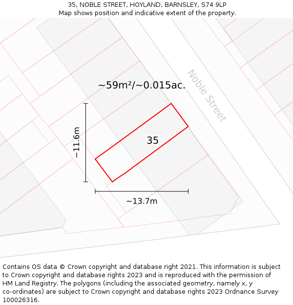 35, NOBLE STREET, HOYLAND, BARNSLEY, S74 9LP: Plot and title map