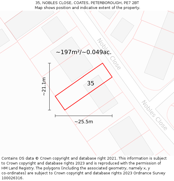 35, NOBLES CLOSE, COATES, PETERBOROUGH, PE7 2BT: Plot and title map