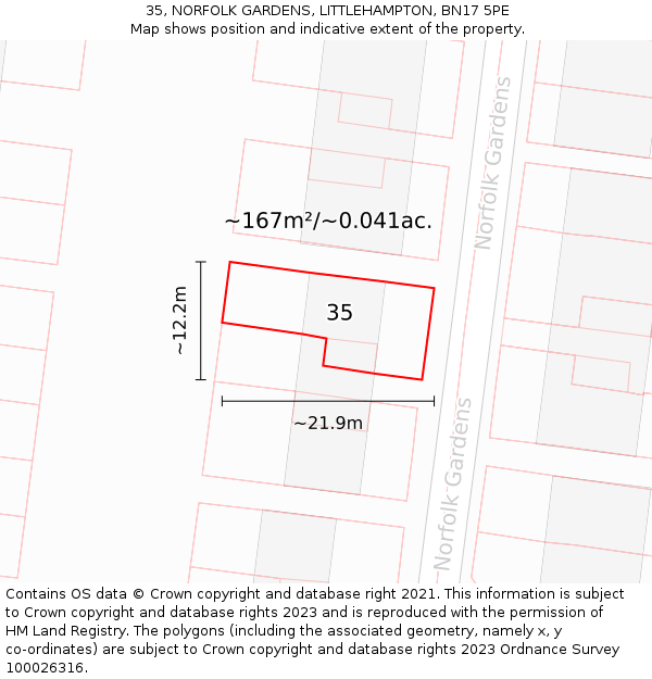 35, NORFOLK GARDENS, LITTLEHAMPTON, BN17 5PE: Plot and title map