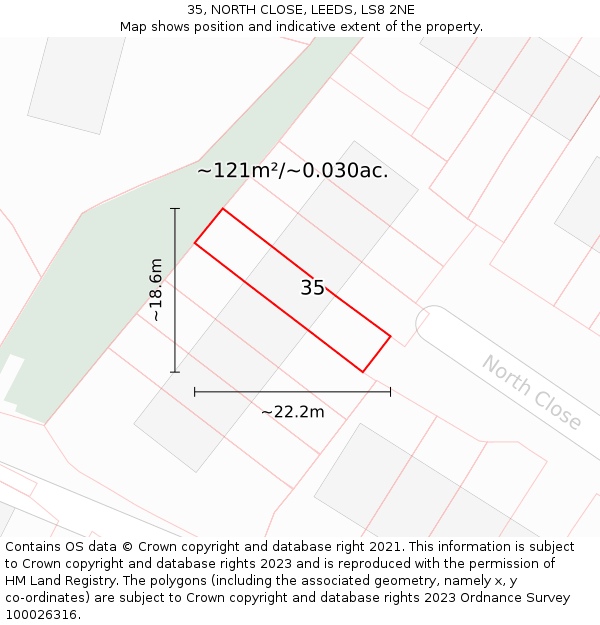 35, NORTH CLOSE, LEEDS, LS8 2NE: Plot and title map