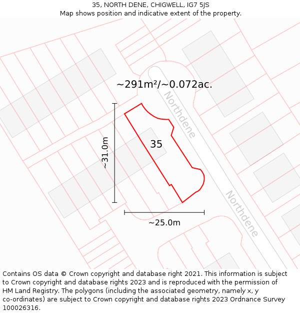35, NORTH DENE, CHIGWELL, IG7 5JS: Plot and title map