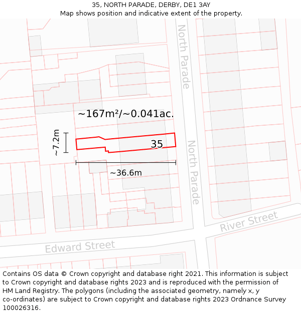 35, NORTH PARADE, DERBY, DE1 3AY: Plot and title map