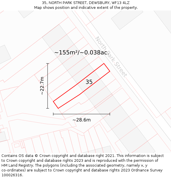 35, NORTH PARK STREET, DEWSBURY, WF13 4LZ: Plot and title map