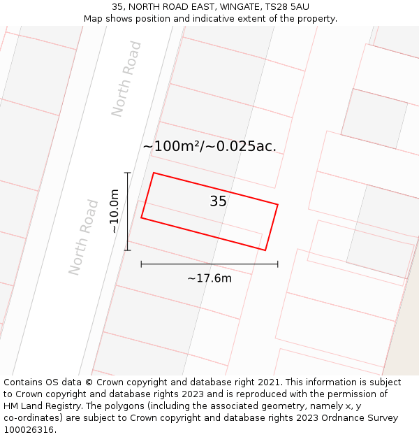 35, NORTH ROAD EAST, WINGATE, TS28 5AU: Plot and title map