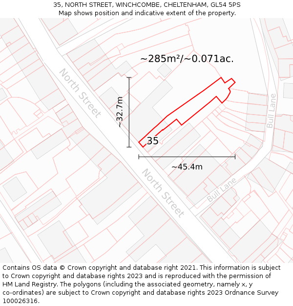 35, NORTH STREET, WINCHCOMBE, CHELTENHAM, GL54 5PS: Plot and title map
