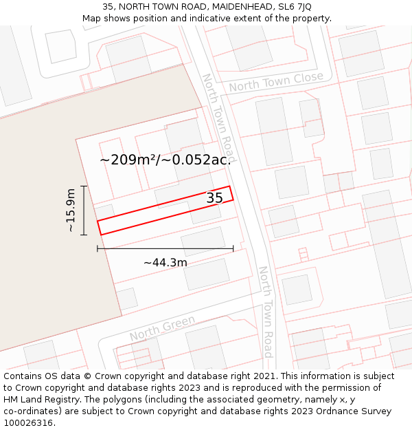 35, NORTH TOWN ROAD, MAIDENHEAD, SL6 7JQ: Plot and title map