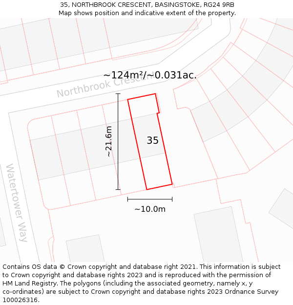 35, NORTHBROOK CRESCENT, BASINGSTOKE, RG24 9RB: Plot and title map