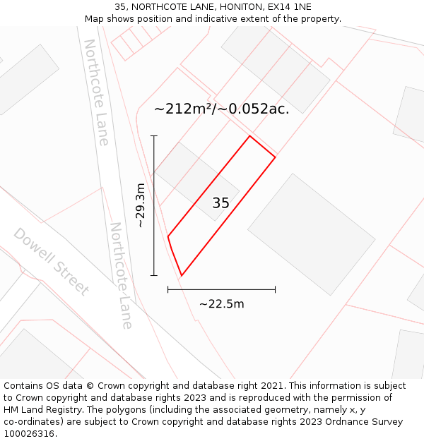 35, NORTHCOTE LANE, HONITON, EX14 1NE: Plot and title map