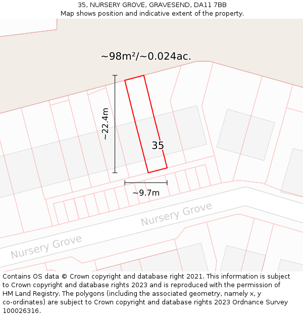 35, NURSERY GROVE, GRAVESEND, DA11 7BB: Plot and title map