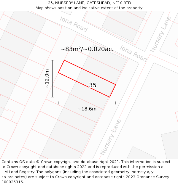 35, NURSERY LANE, GATESHEAD, NE10 9TB: Plot and title map