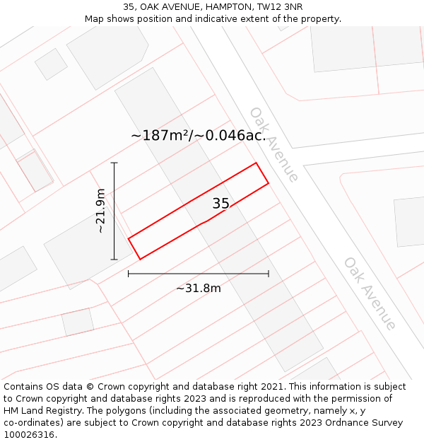 35, OAK AVENUE, HAMPTON, TW12 3NR: Plot and title map