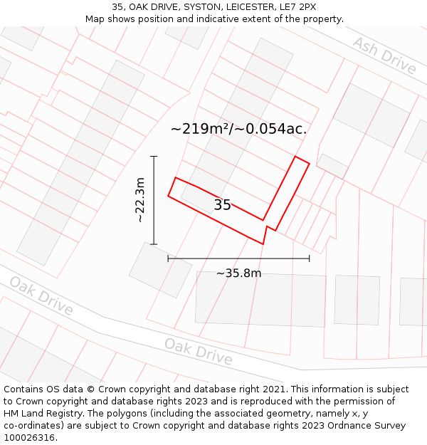 35, OAK DRIVE, SYSTON, LEICESTER, LE7 2PX: Plot and title map