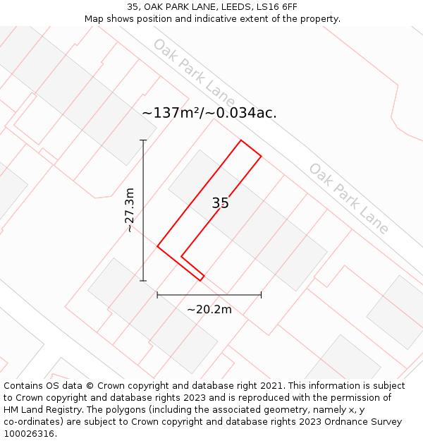 35, OAK PARK LANE, LEEDS, LS16 6FF: Plot and title map