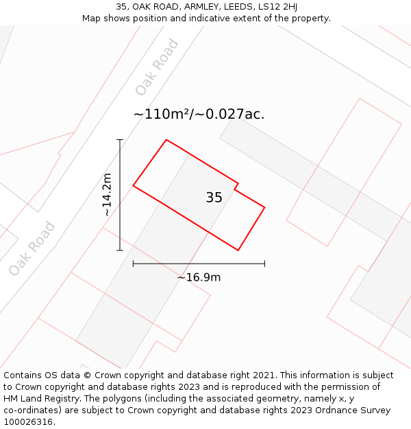 35, OAK ROAD, ARMLEY, LEEDS, LS12 2HJ: Plot and title map