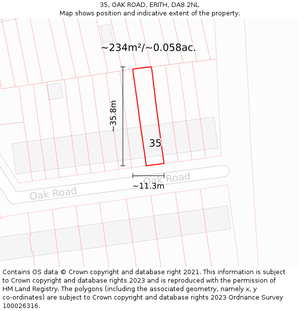35, OAK ROAD, ERITH, DA8 2NL: Plot and title map