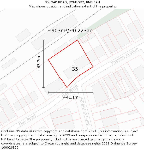 35, OAK ROAD, ROMFORD, RM3 0PH: Plot and title map