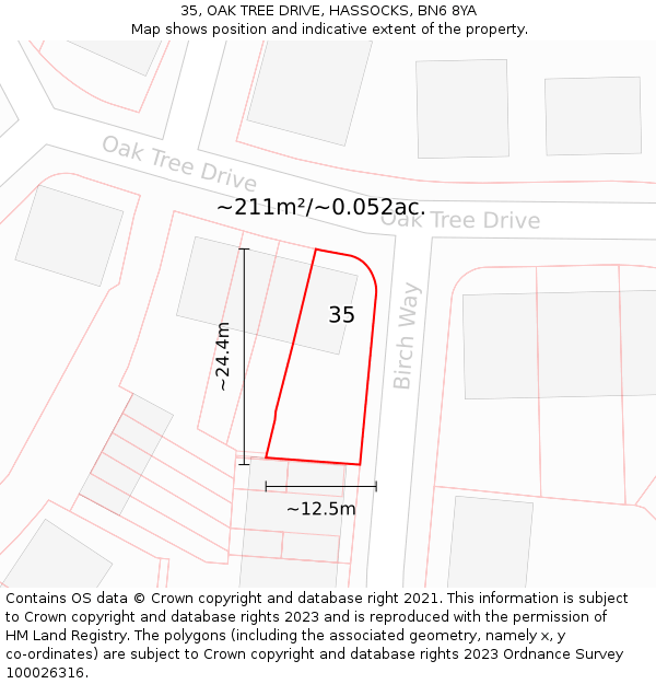 35, OAK TREE DRIVE, HASSOCKS, BN6 8YA: Plot and title map