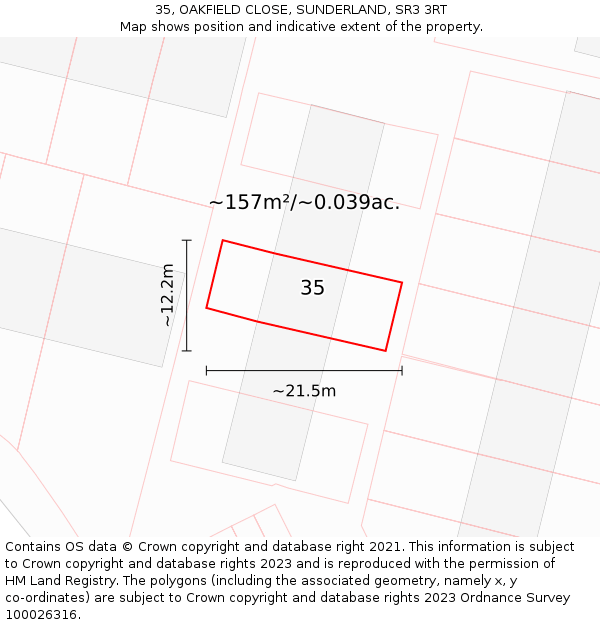 35, OAKFIELD CLOSE, SUNDERLAND, SR3 3RT: Plot and title map